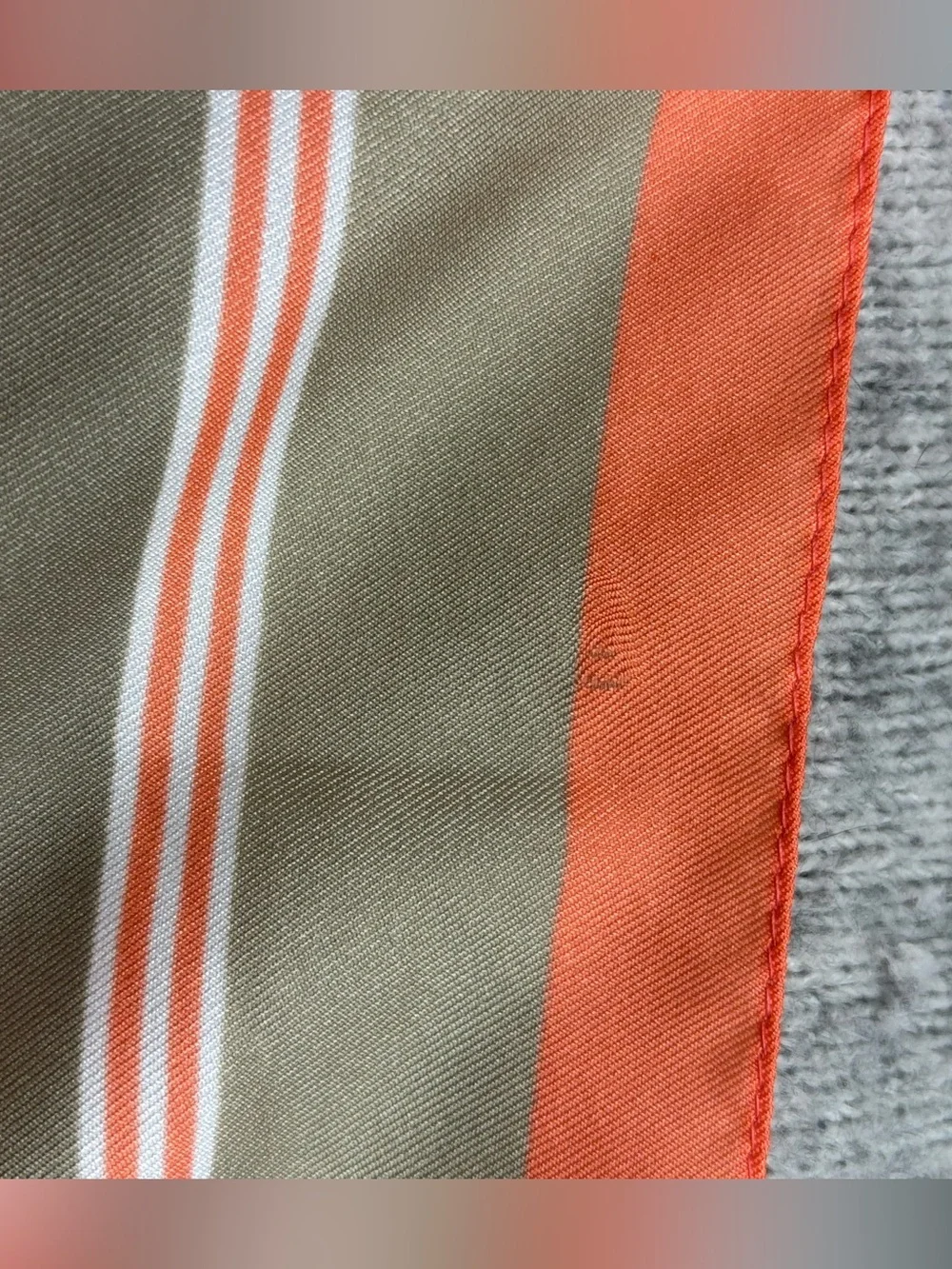 VINTAGE Orange & Tan Square Scarf, Italy, clover motif, est 70s, 80s, 90s